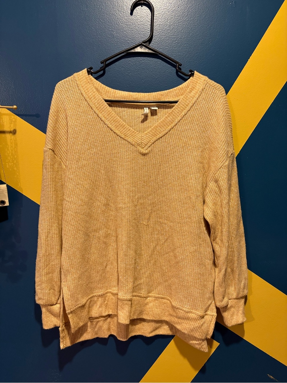 Cato Tan & Gold Shimmer Waffle Knit Top NWOT